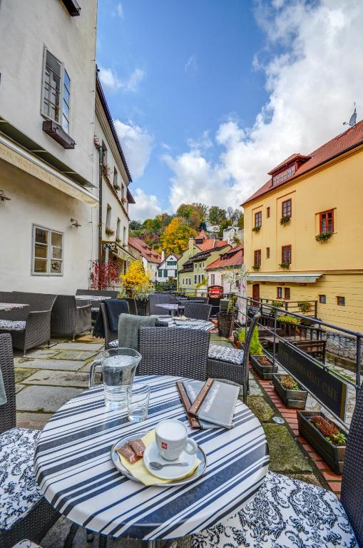 Historic building of Hotel Edward Kelly in the centre of Český Krumlov
